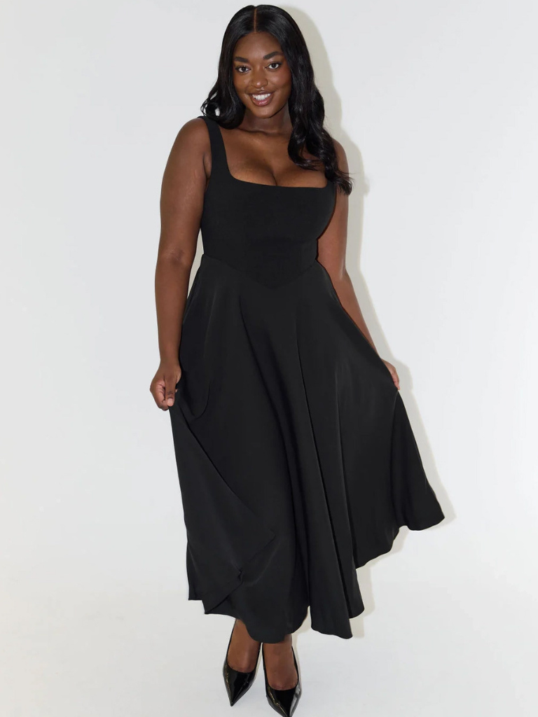 Trinity - Elegant Solid Sleeveless A-Line Midi Dress