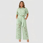Isabella | Lace Crop Shirt & Tie-Waist Trousers Set