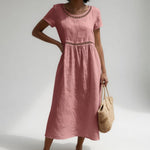 Livia | Embroidered linen midi dress