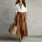 Jeanelle | Linen Shirt & Tie-Waist Skirt Set