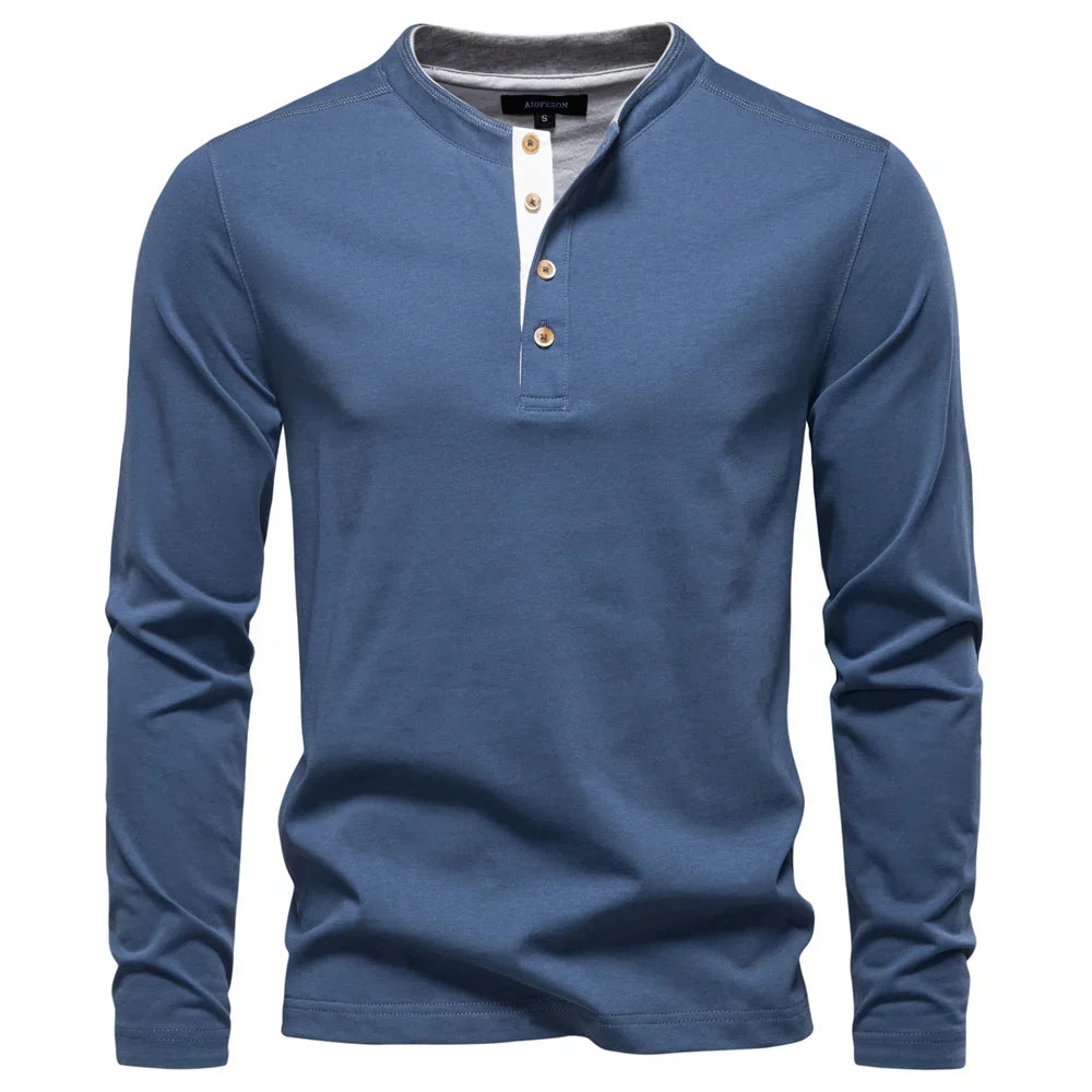 Henley Heren Shirt Met Lange Mouwen