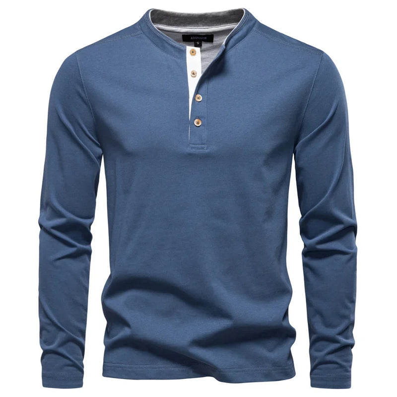 Henley Heren Shirt Met Lange Mouwen