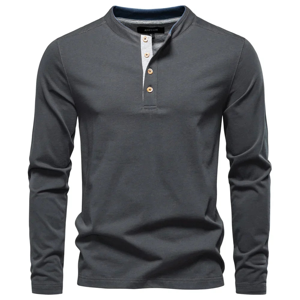 Henley Heren Shirt Met Lange Mouwen
