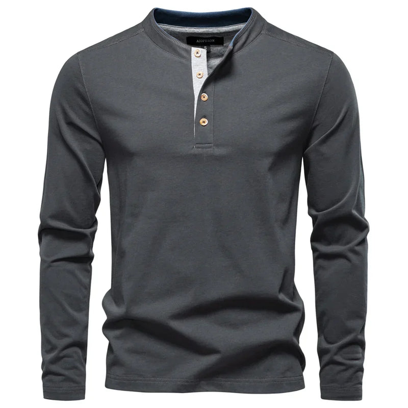 Henley Heren Shirt Met Lange Mouwen