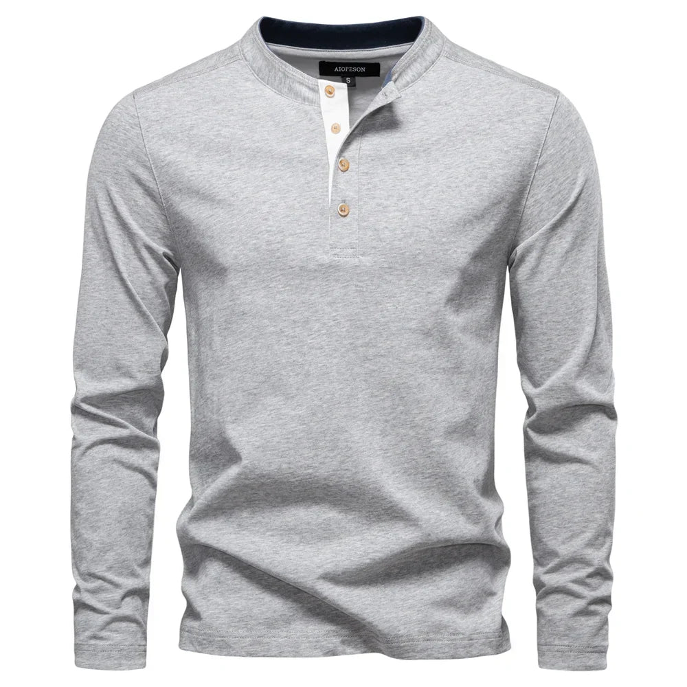 Henley Heren Shirt Met Lange Mouwen