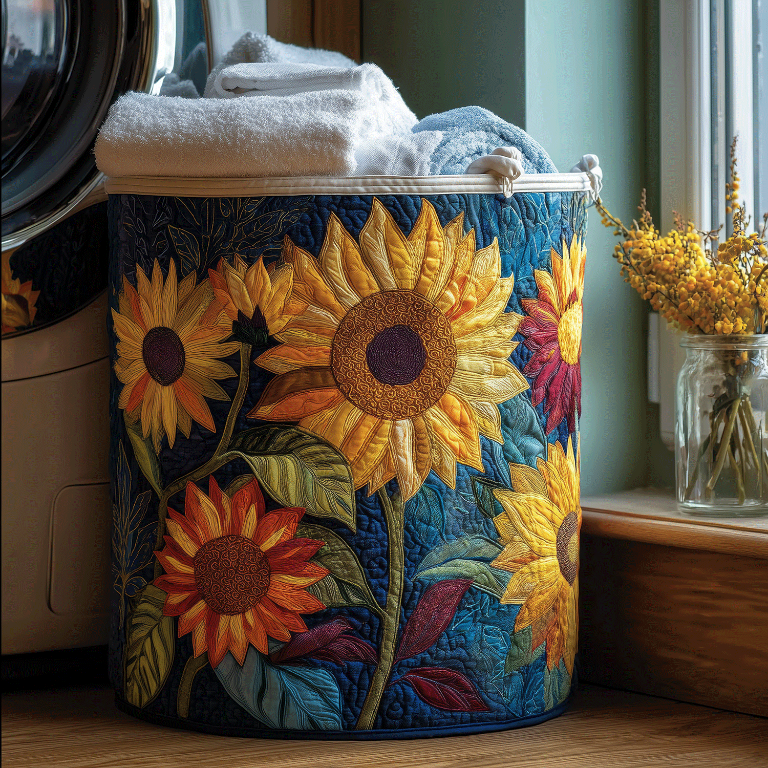 Golden Petal Laundry Basket