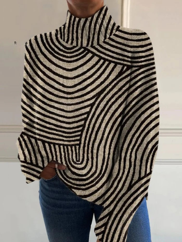 Nienke | Zwart-Witte Lijnprint Coltrui