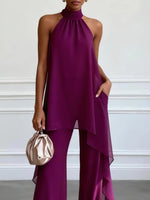 Vivienne | Asymmetric Halter Top & Wide-Leg Trouser Set