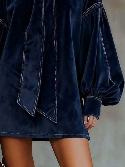 Tiphaine | Velvet Mini Jurk met Strikdetail