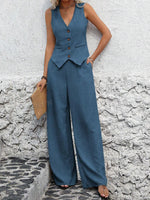 Margot | Button-Front Waistcoat & Wide-Leg Trousers Set