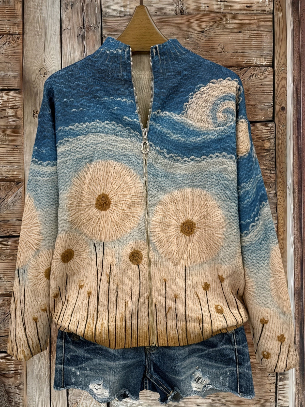 Yolanda™ | Quilted Zip Cardigan in Dandelion Meadow