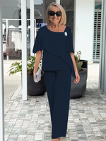 Seren | Chiffon Layered Top & Straight Trousers Set