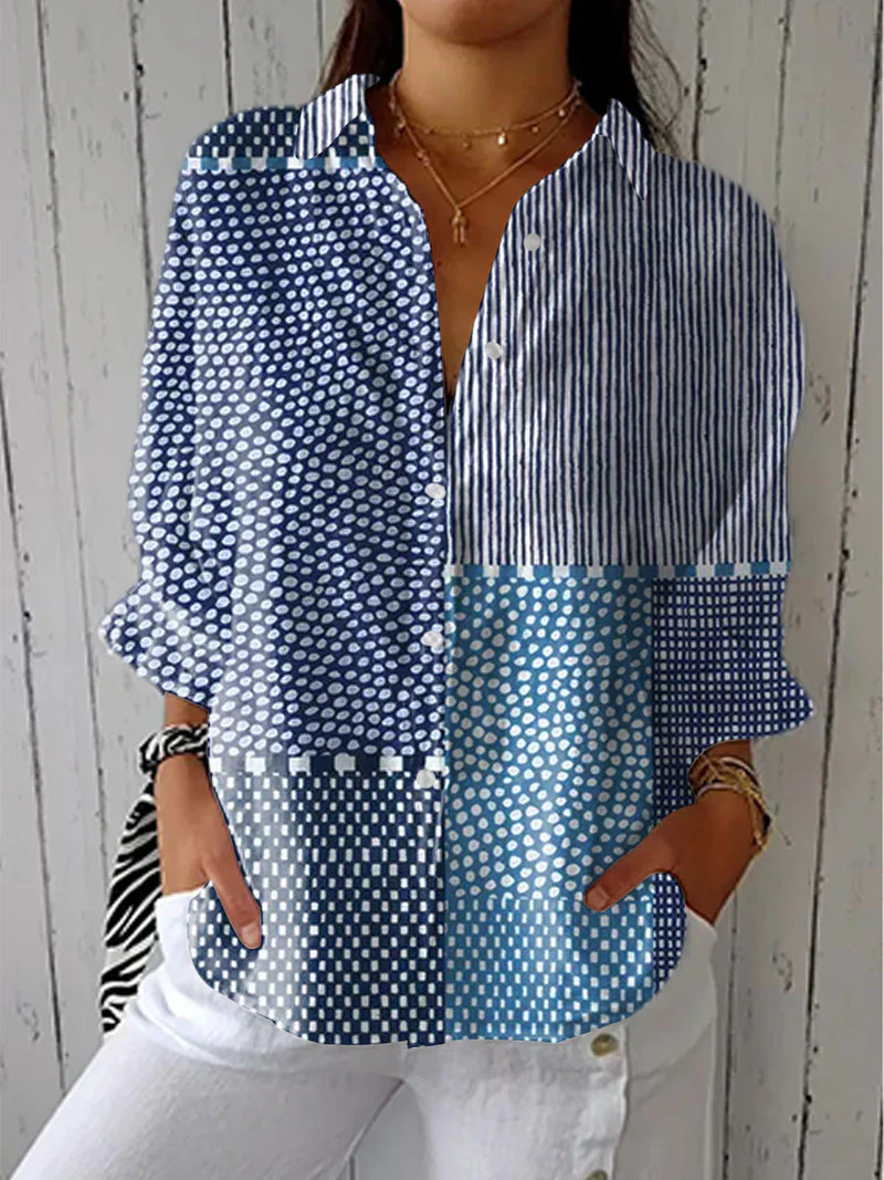 Fiona | Botanical Print Button-Down Blouse