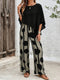 Kalliope | Batwing Top & Printed Wide-Leg Trousers Set