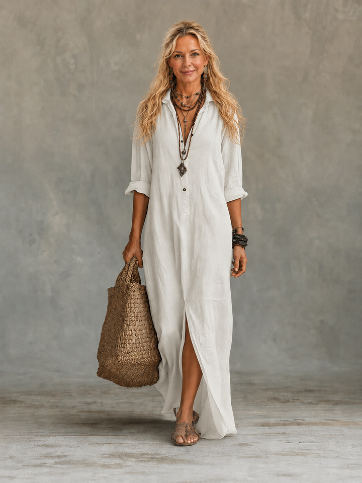 Vivienne | Knoop-Down Maxi Jurk voor Vrouwen