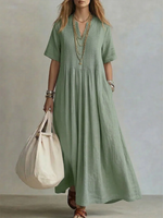 Margot | Pintuck V-Neck Short Sleeve Maxi Dress