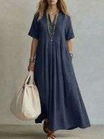 Margot | Pintuck V-Neck Short Sleeve Maxi Dress