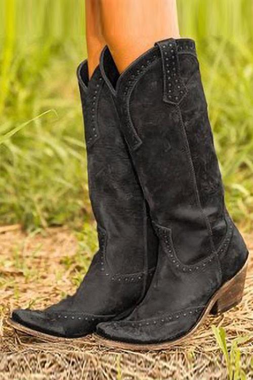 Women's Faux Leather Western Cowboy Boots | Block Heel, Pointed Toe | Comfortable Cushioned Insole | Perfect for Day and Night
