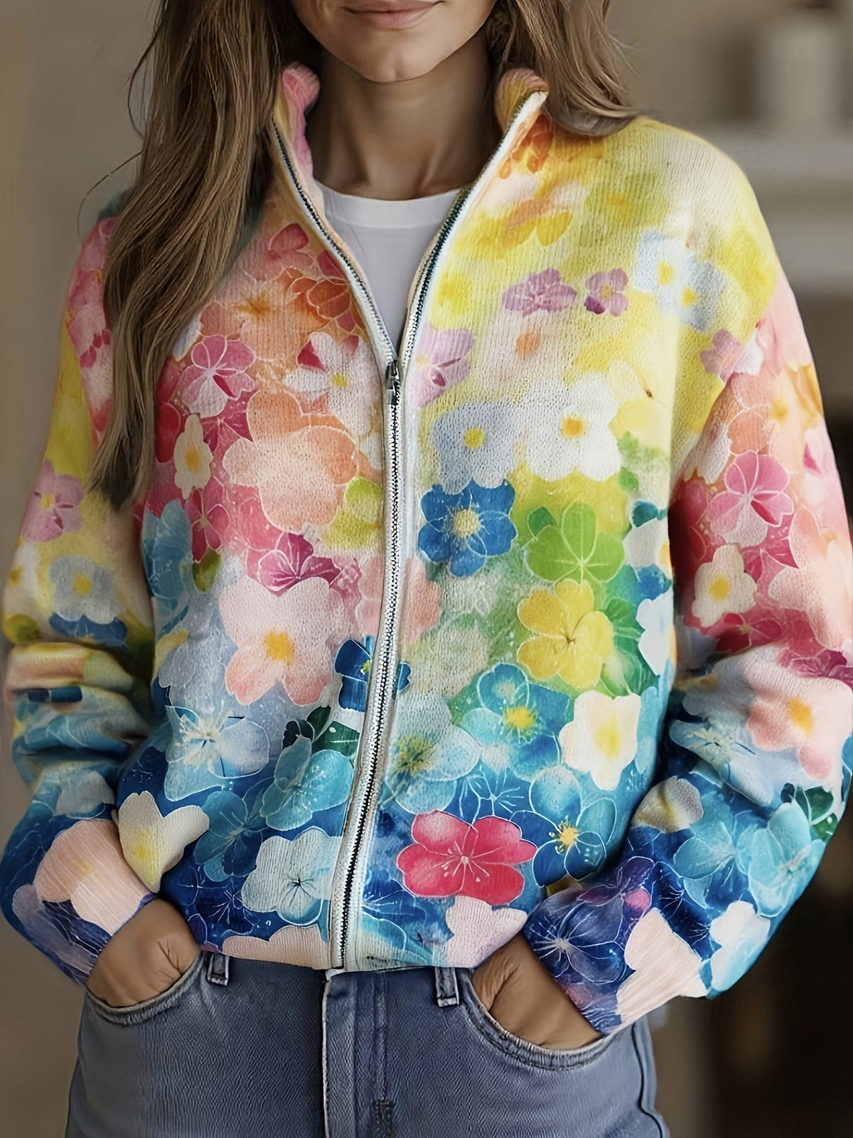 Augusta™ | Ombre Floral Watercolor Zip Cardigan