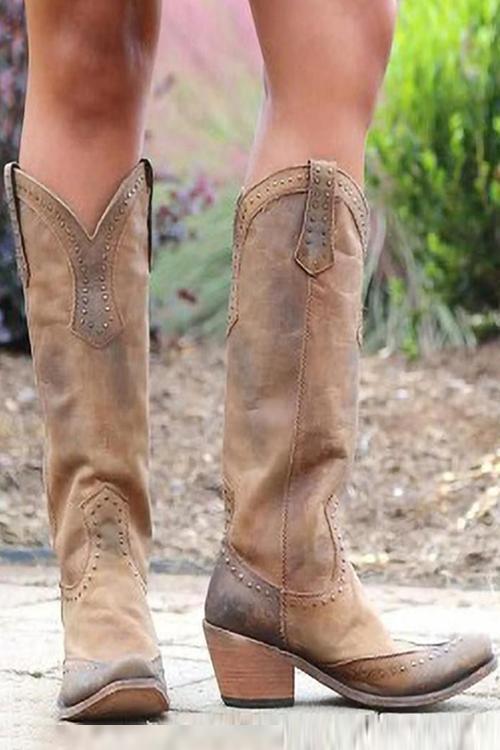 Women's Faux Leather Western Cowboy Boots | Block Heel, Pointed Toe | Comfortable Cushioned Insole | Perfect for Day and Night