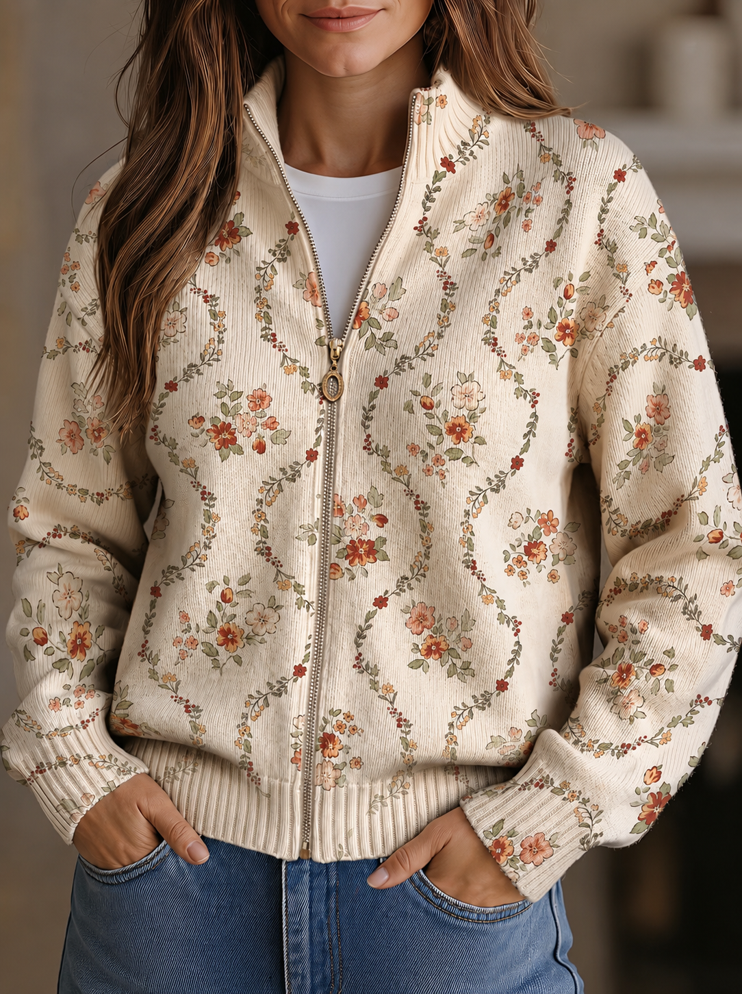 Persephone™ | Elegant Floral Vine Cream Design