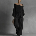 Claribel | Crochet Knit Top & Wide-Leg Trousers Set