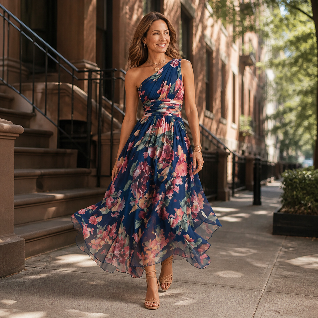 Celeste | Floral Maxi Dress with One-Shoulder Design