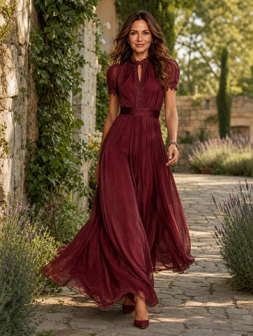 Zoey | Women's Pleated Dress with Ruffle Neck Detail