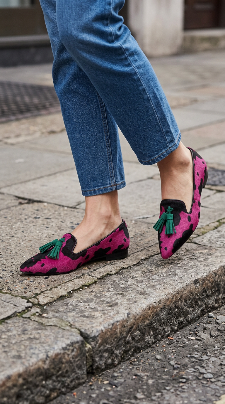 MANON | KLEURRIJKE MOCASSINS MET KOEIENPRINT