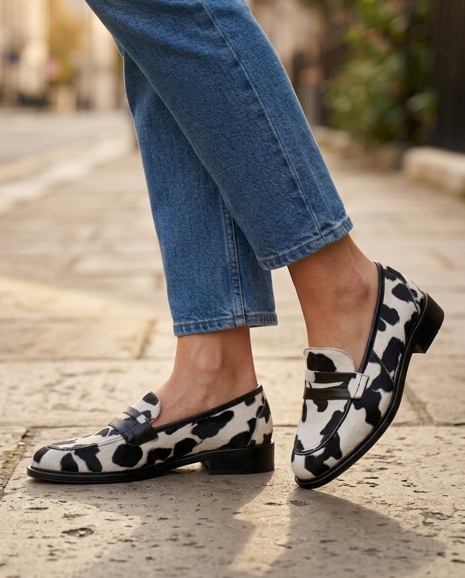 NIENKE | PENNY MOCASSINS MET KOEIENPRINT