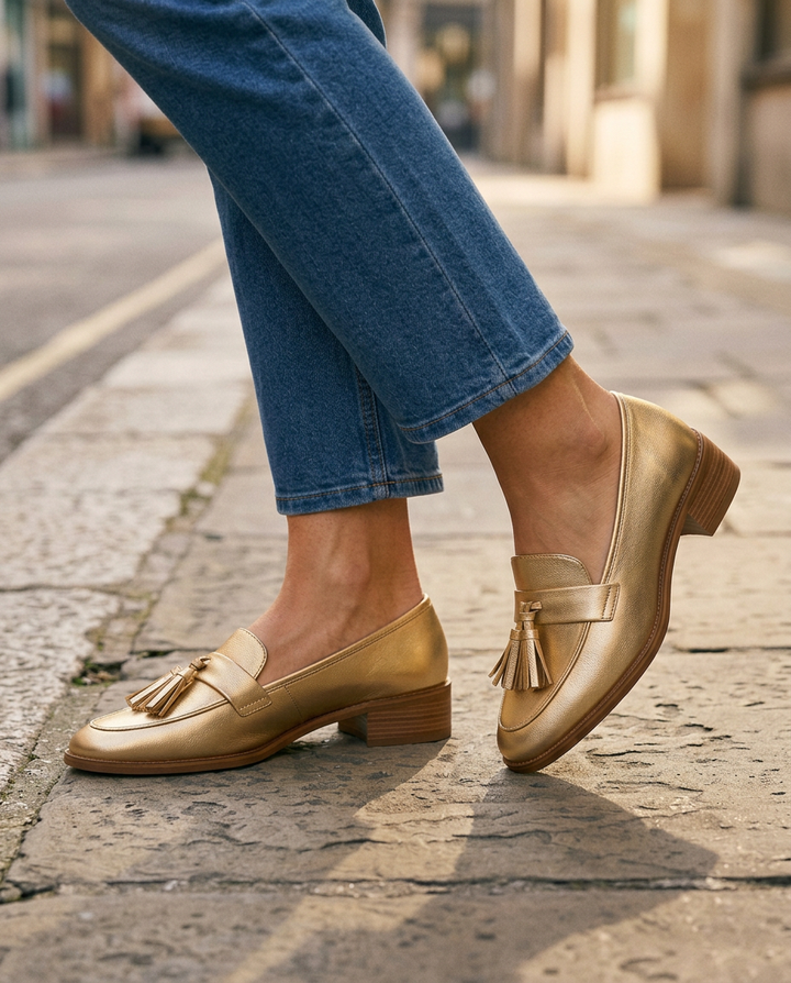 FENNA | GOUDKLEURIGE MOCASSINS MET KWASTJES