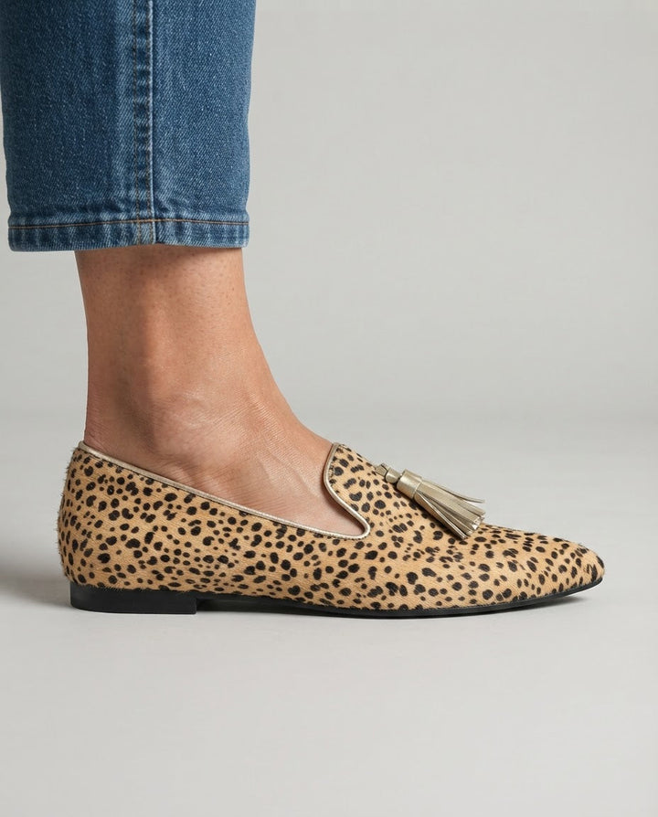 NELE | MOCASSINS MET CHEETAHPRINT EN GOUDEN KWASTJES