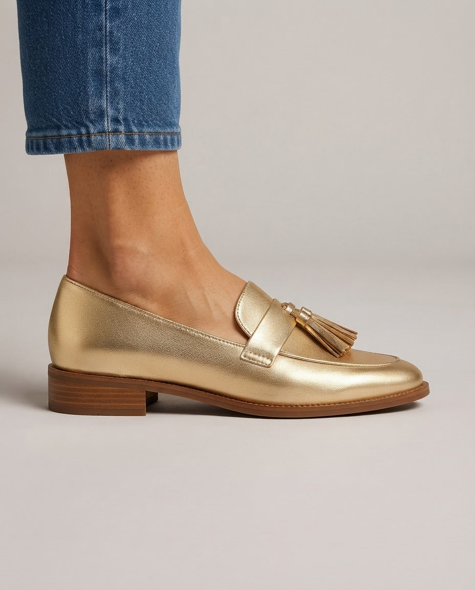 FENNA | GOUDKLEURIGE MOCASSINS MET KWASTJES