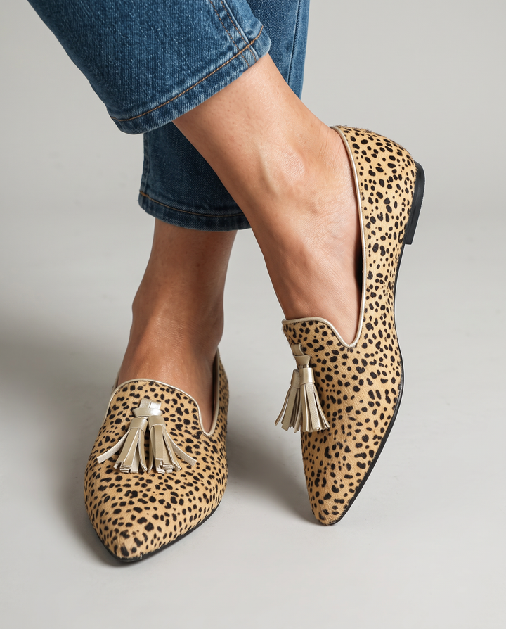 NELE | MOCASSINS MET CHEETAHPRINT EN GOUDEN KWASTJES