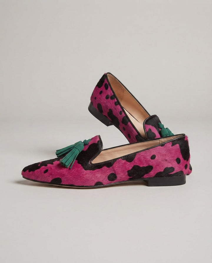 MANON | KLEURRIJKE MOCASSINS MET KOEIENPRINT