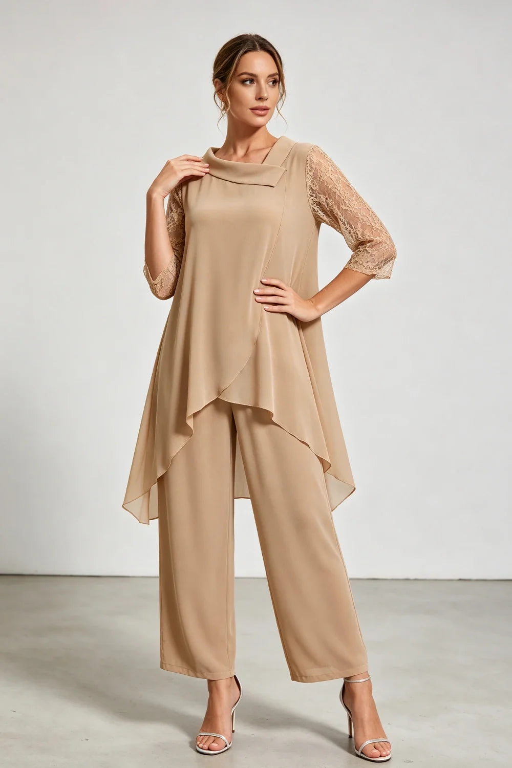 Caroline | Chiffon Broekpak met Kanten Mouwen