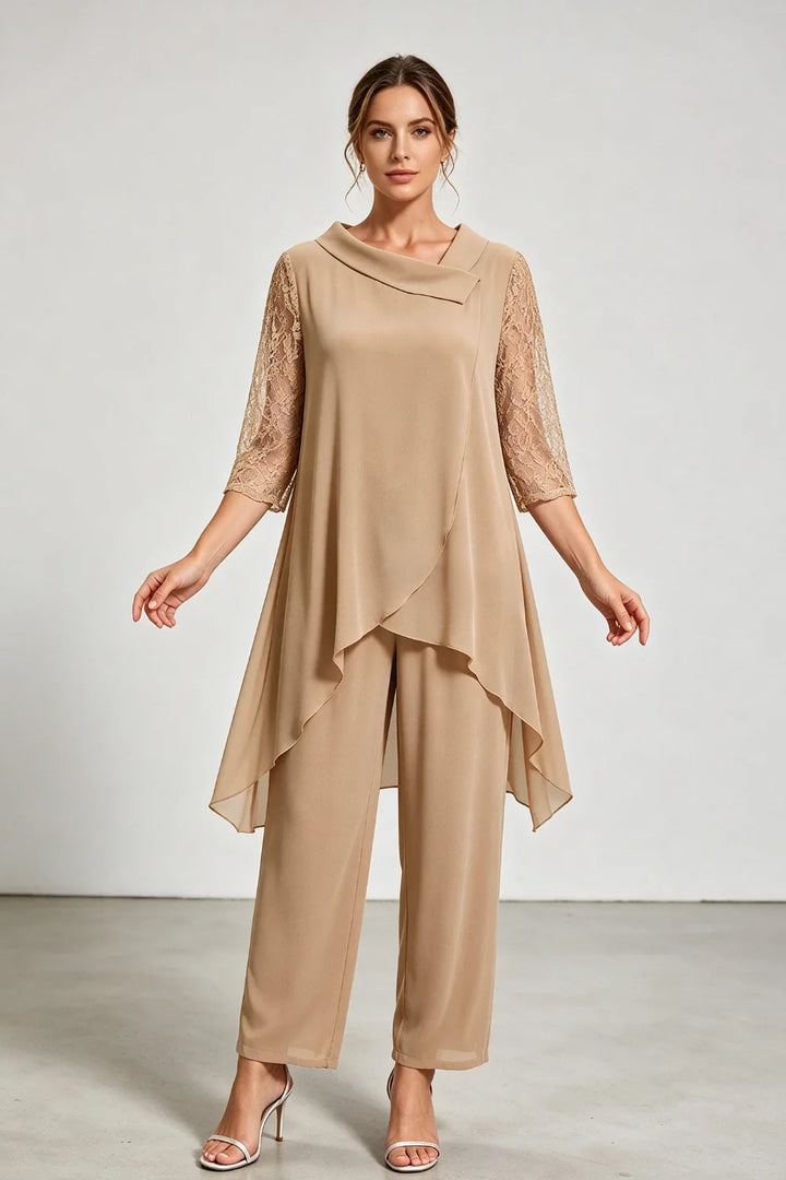 Caroline | Chiffon Broekpak met Kanten Mouwen