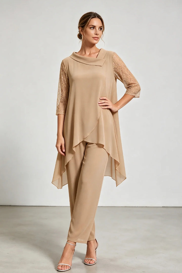 Caroline | Chiffon Broekpak met Kanten Mouwen