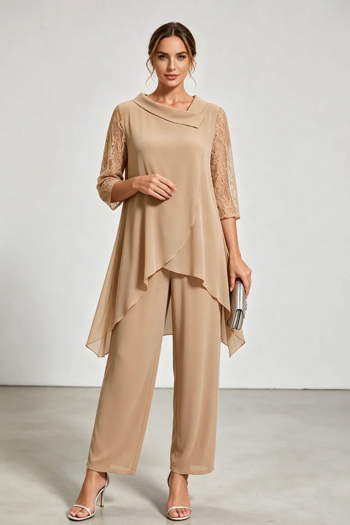Caroline | Chiffon Broekpak met Kanten Mouwen