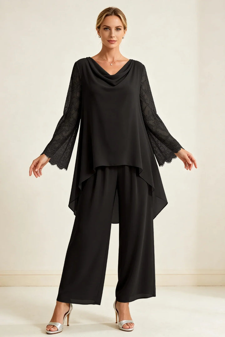 Mieke | Chiffon Broekset met Watervalhals