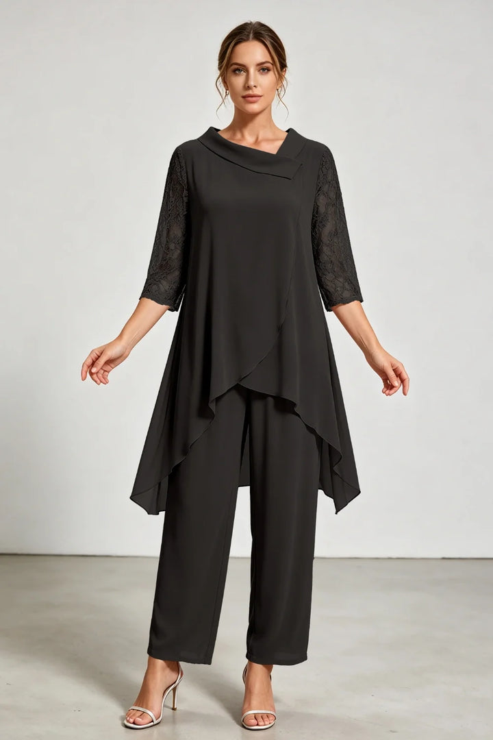 Caroline | Chiffon Broekpak met Kanten Mouwen