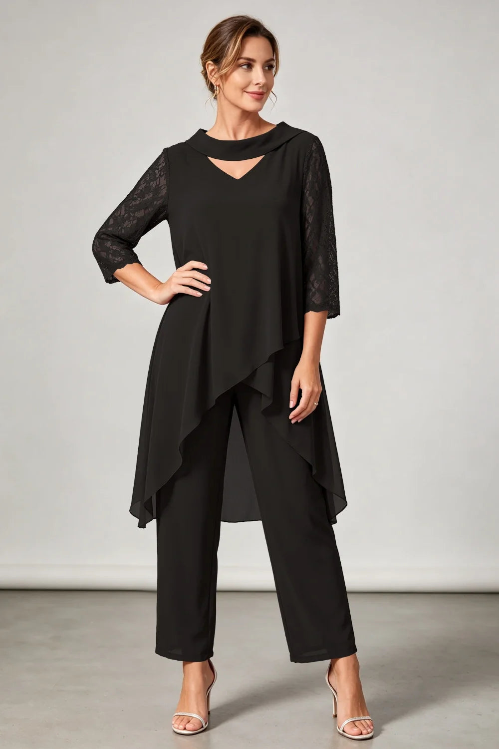 Hilde | Chiffon Broekpak met Kanten Mouwen