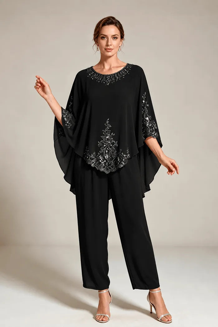 Ilse | Chiffon Broekpak met Cape-Mouwen