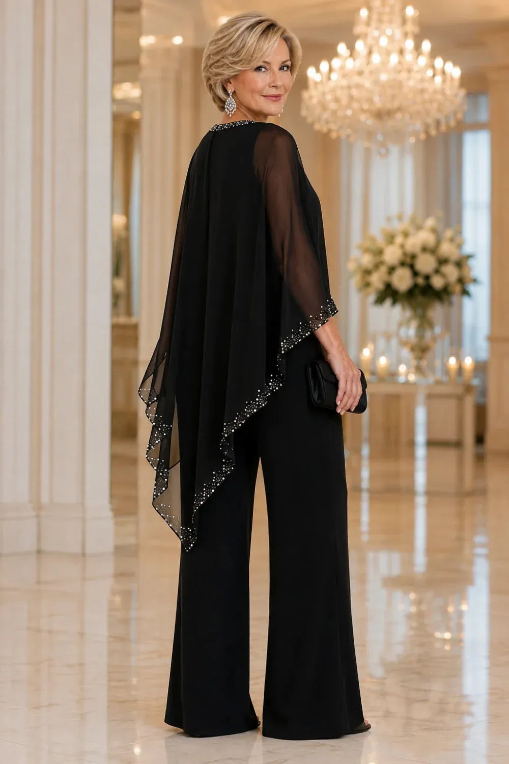 Claudia | Formeel Chiffon Broekpak met Cape