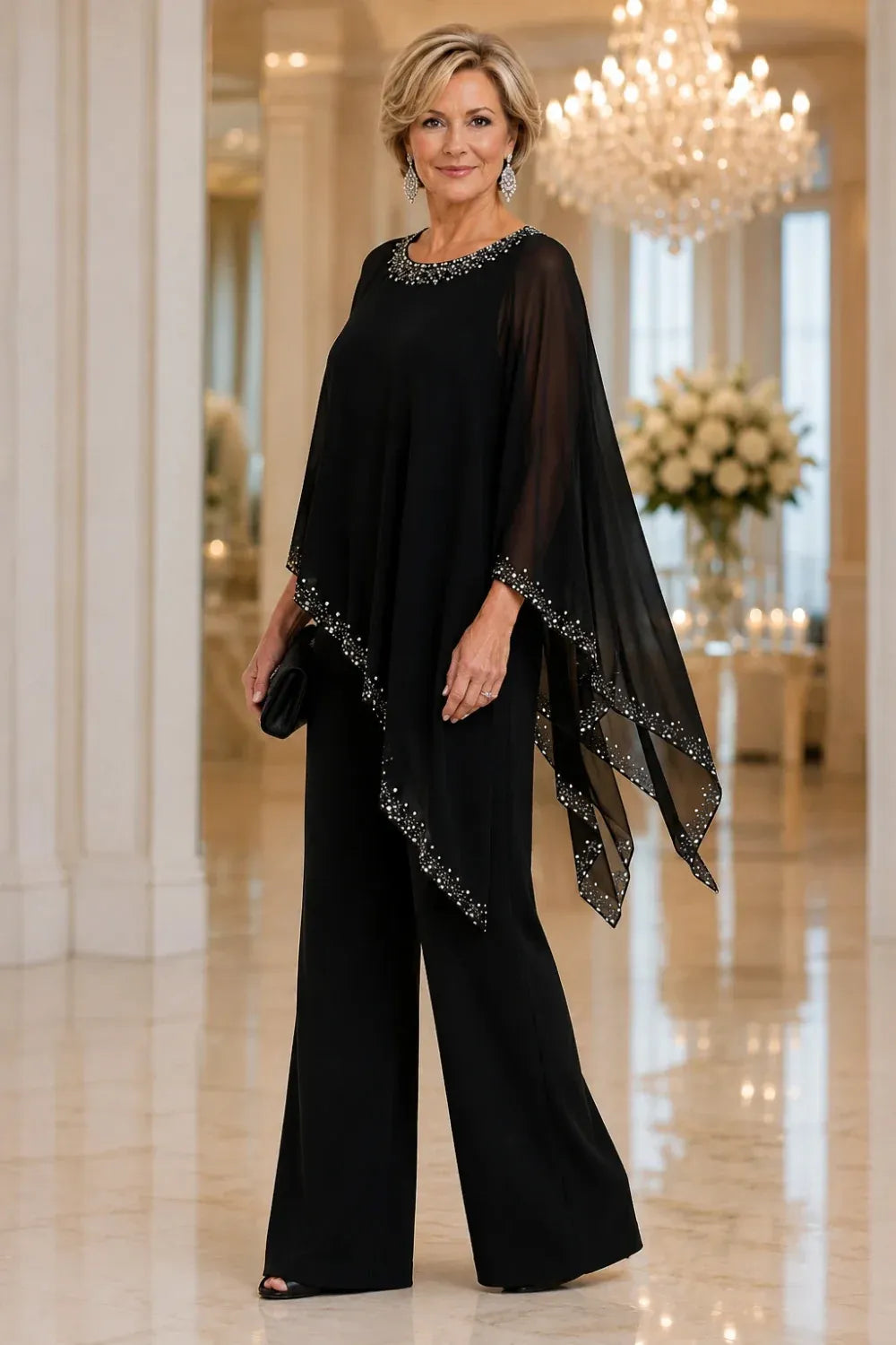 Claudia | Formeel Chiffon Broekpak met Cape