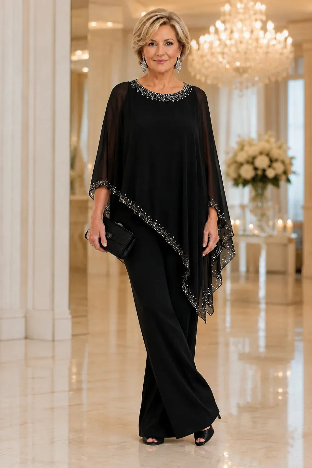 Claudia | Formeel Chiffon Broekpak met Cape