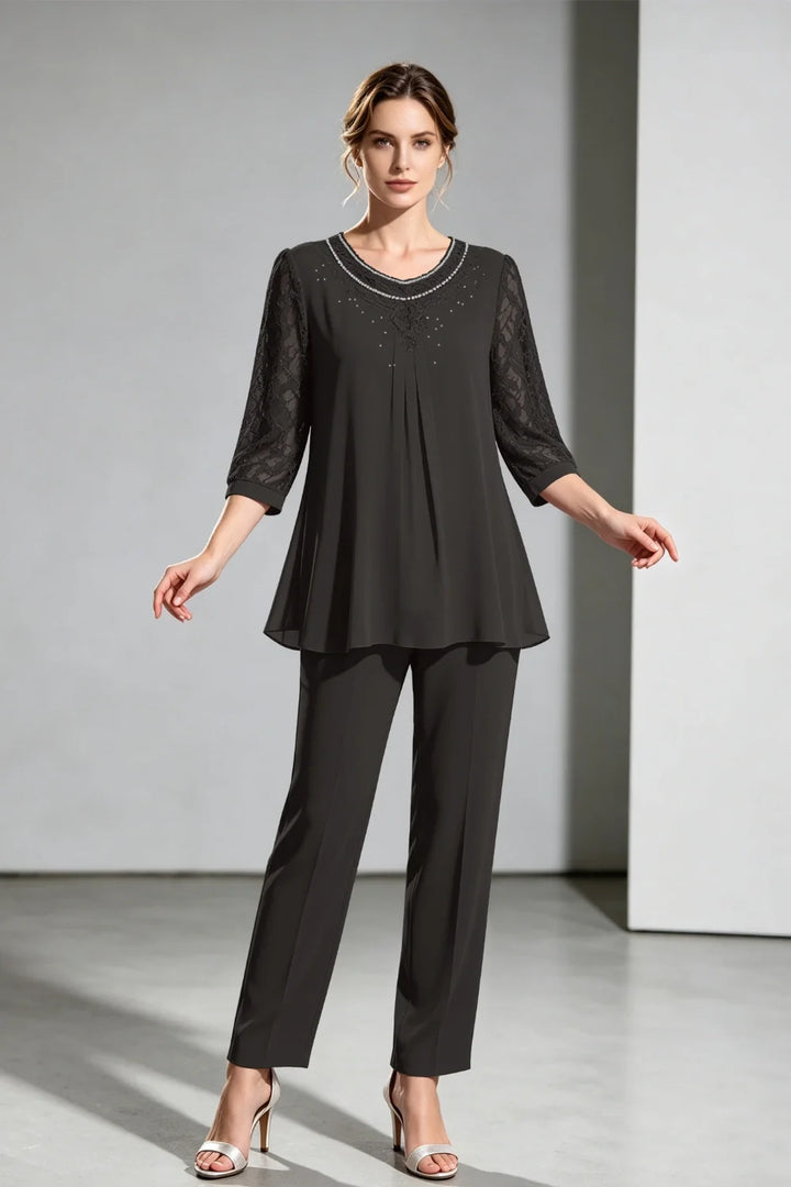 Brigitte | Chiffon Broekpak met Kanten Mouwen