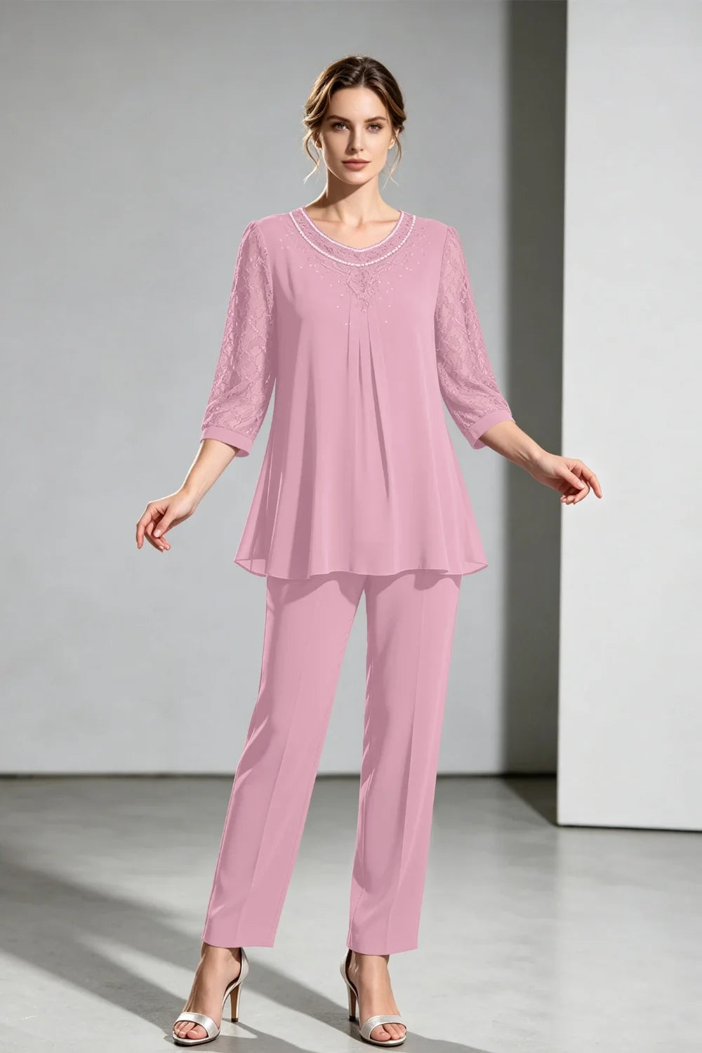 Brigitte | Chiffon Broekpak met Kanten Mouwen