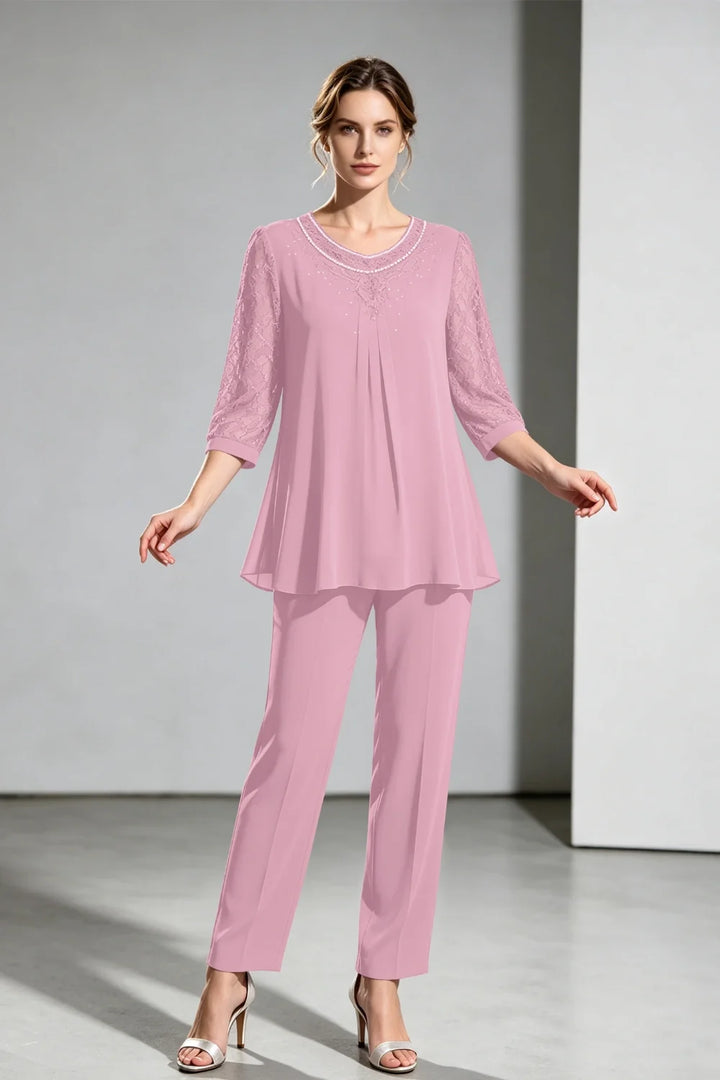 Brigitte | Chiffon Broekpak met Kanten Mouwen