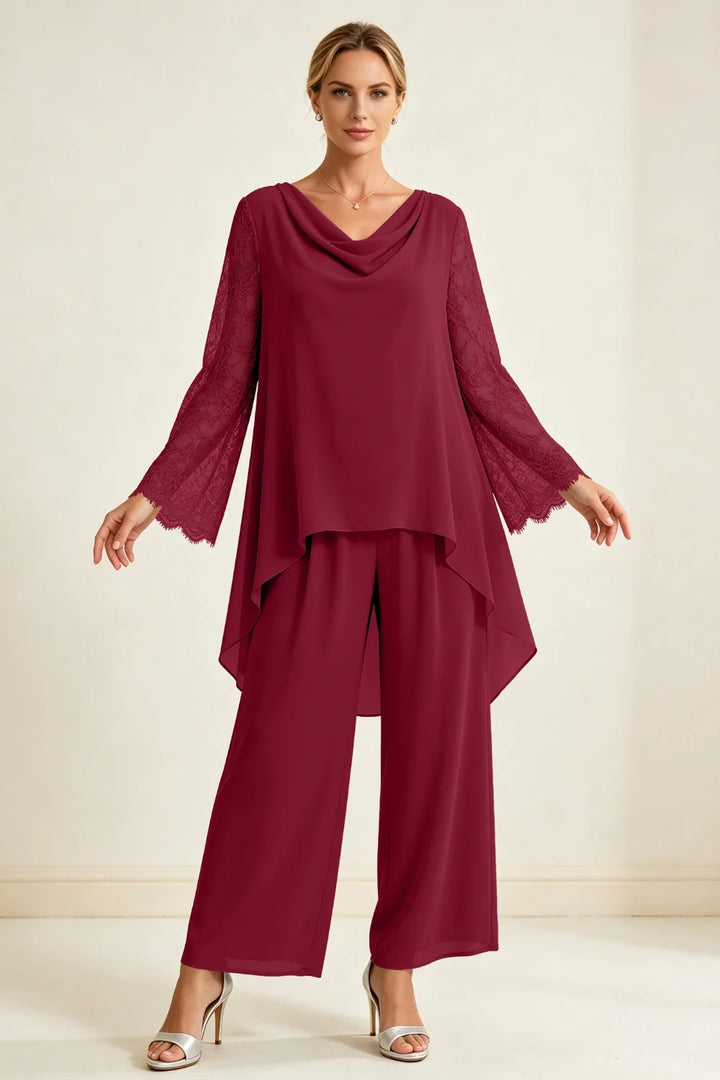 Mieke | Chiffon Broekset met Watervalhals